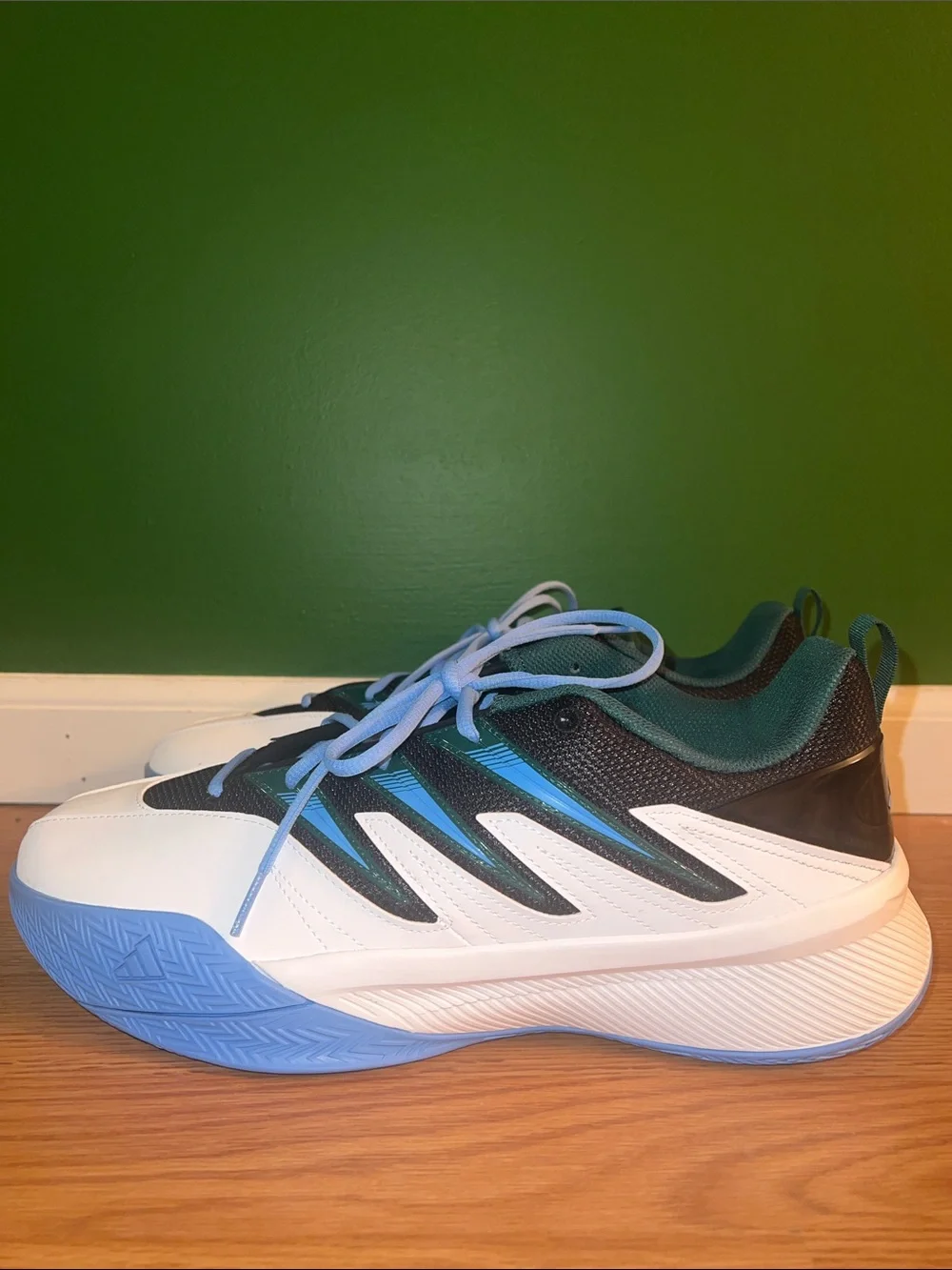 adidas White and Light Blue Low-Top Sneakers